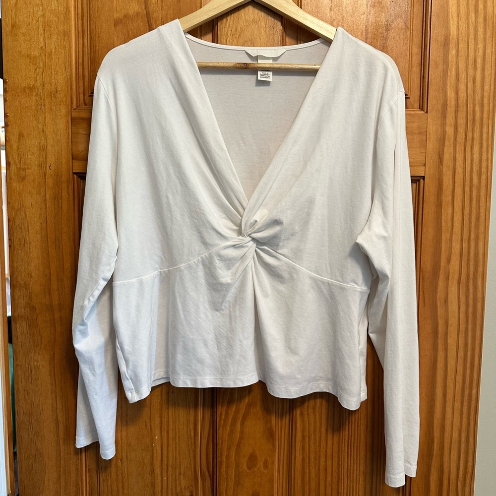 H&M White Long Sleeve Tie Front Blouse
